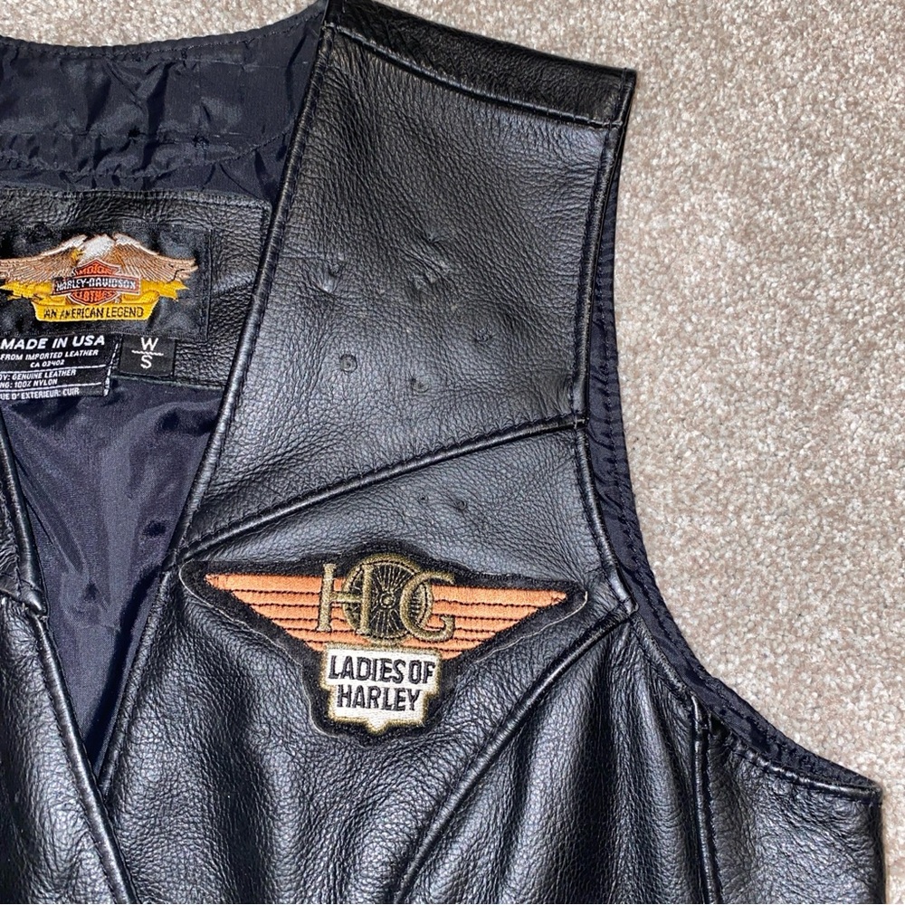 Harley-Davidson Leather Vest Woman's S Black Snap Front Motorcycle Made In USA - Picture 12 of 12